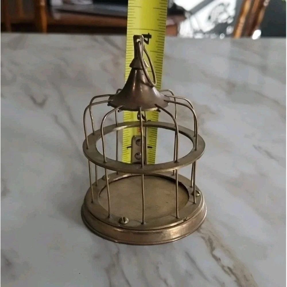 Vintage Brass Bird Cage Decor with Hanging Perch 4